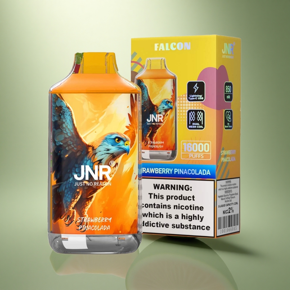 JNR Falcon 16000 Aardbei Pina Colada 16000 Puffs 850 mAh 22ml Dual Mesh Coil Type C LED 0% 2%