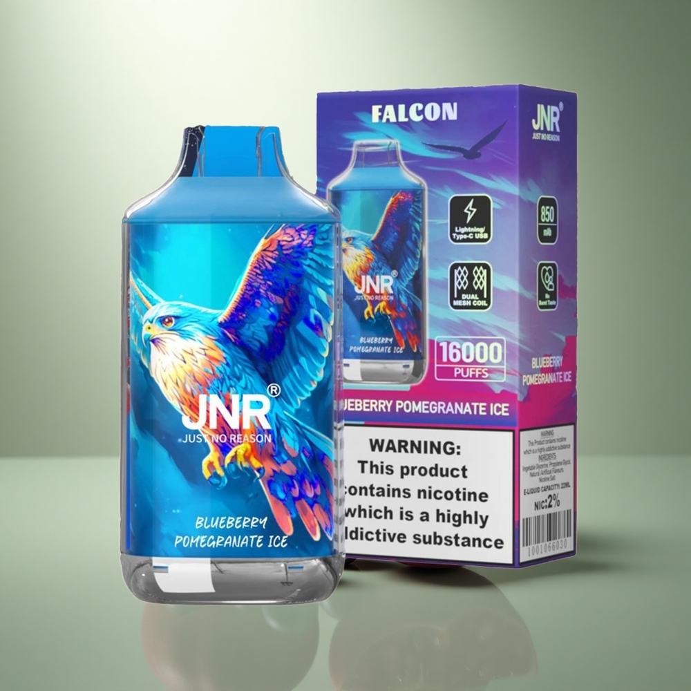 JNR Falcon 16000 Blauwe Bes Granaatappel IJs met Dual Mesh Coil en Smart LED Display