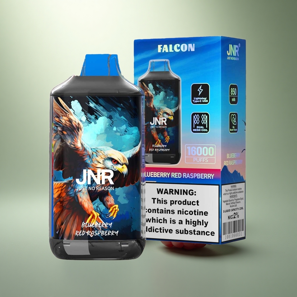 JNR Falcon 16000 Blauwe Bes Rode Framboos Dual Mesh 850 mAh Type C LED