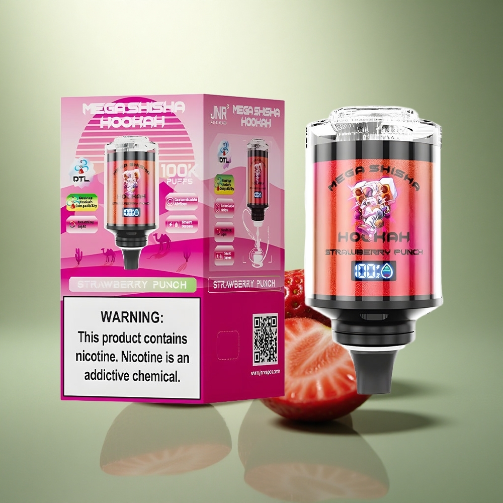 JNR Mega Shisha Hookah 100K Aardbei Punch 2200mAh Type-C Luchtstroom