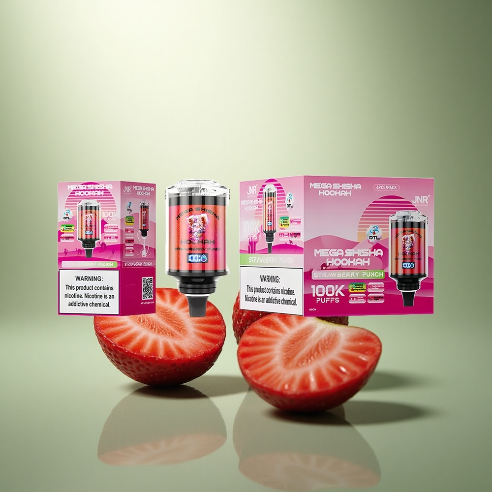JNR Mega Shisha Hookah 100K Aardbei Punch 2200mAh Type-C Luchtstroom