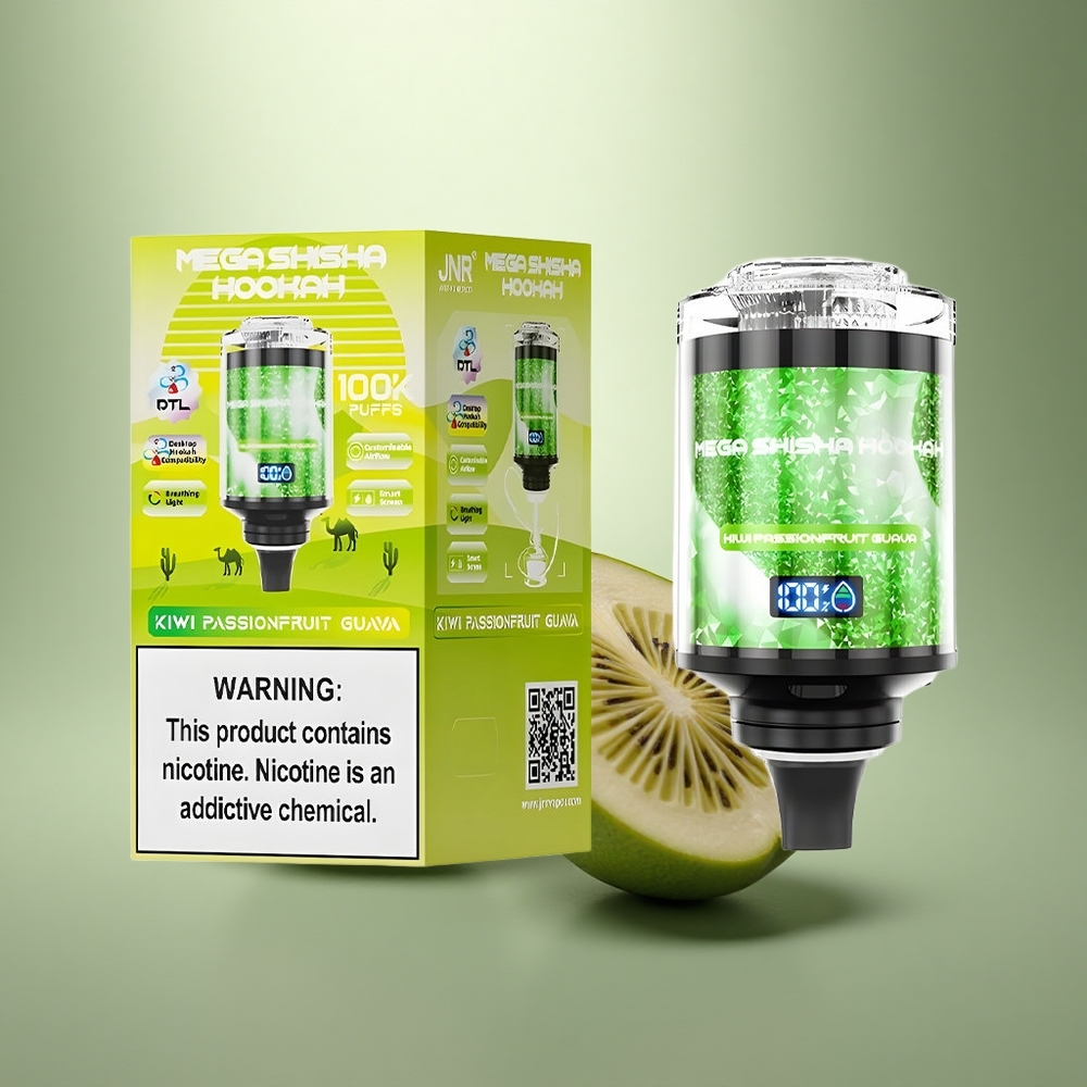 JNR Mega Shisha Hookah 100K Kiwi Passievrucht Guave 2200mAh Type-C Licht