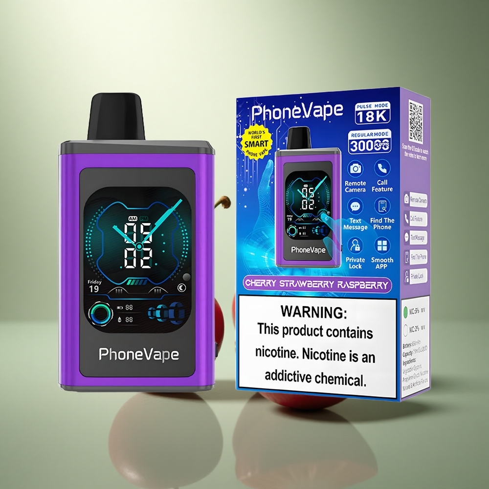 JNR PhoneVape 30000 Kers Aardbei Framboos Turbo Scherm Camera