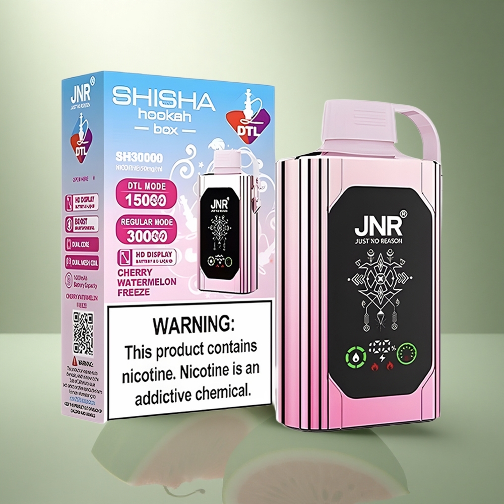 JNR Shisha Hookah Box 20500 Kers Watermeloen Vries met HD Display & Dual Mesh Coil