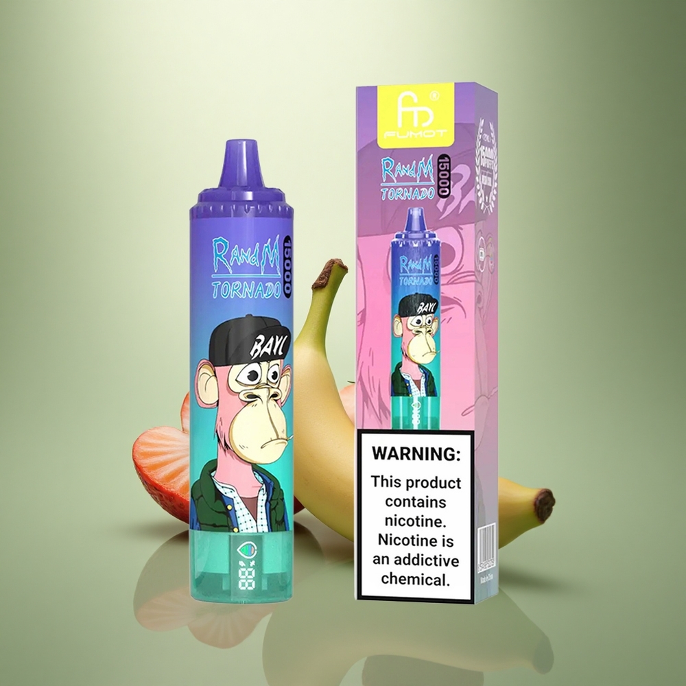 RandM Fumot Tornado 15000 Puffs Aardbei Banaan 25ml Mesh LCD