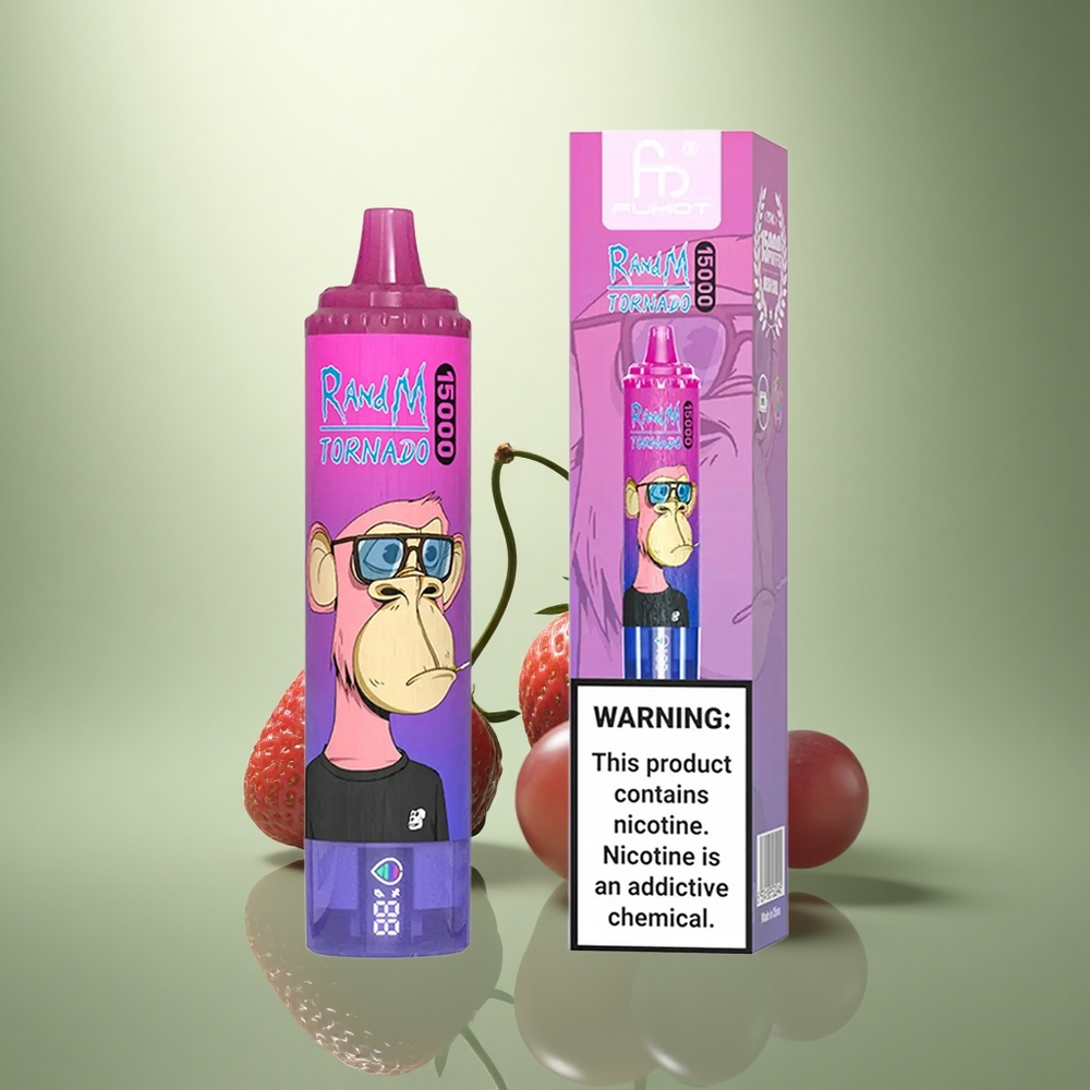 RandM Fumot Tornado 15000 Puffs Aardbei Druif 25ml Mesh LCD