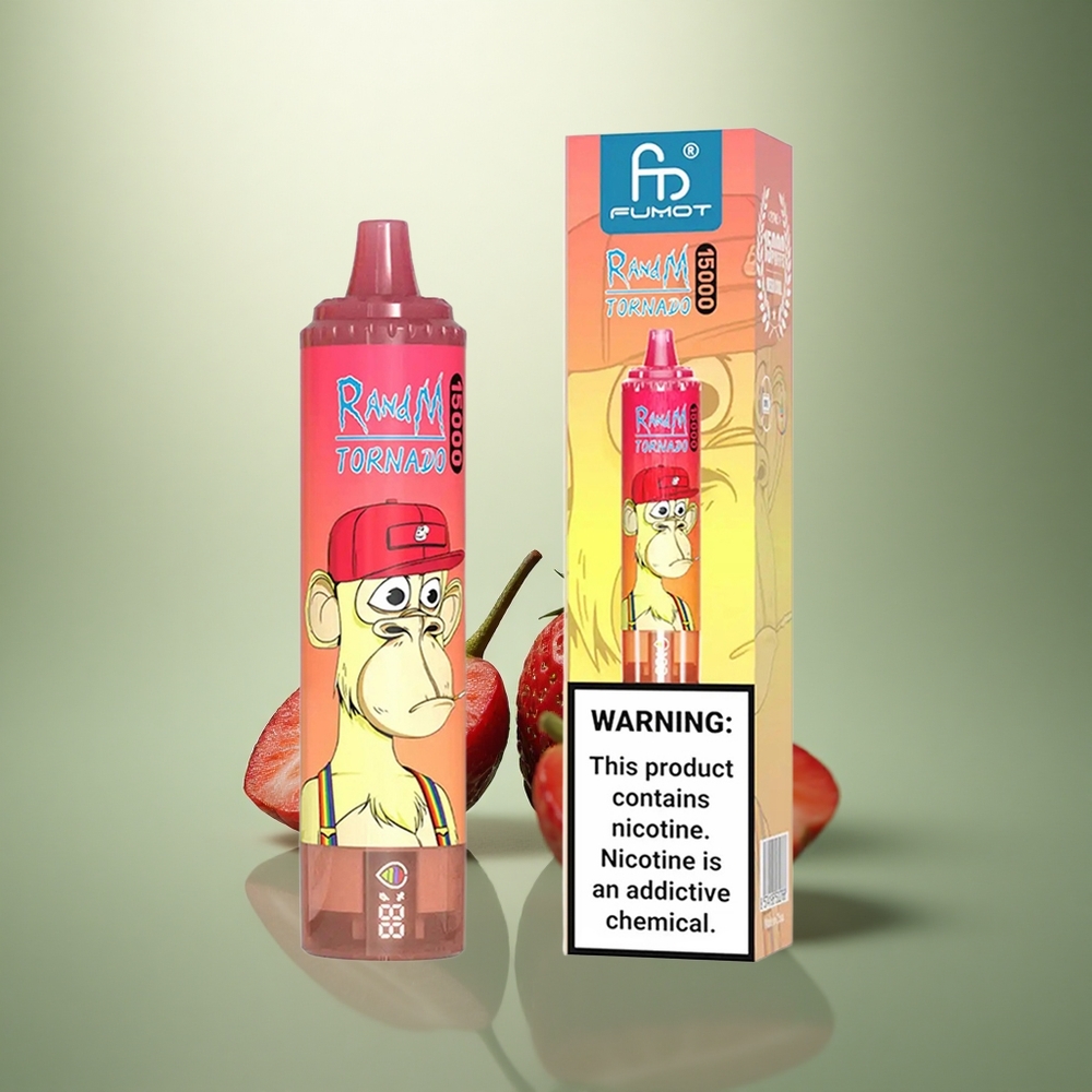 RandM Fumot Tornado 15000 Puffs Aardbei Rode Stier 25ml Mesh LCD