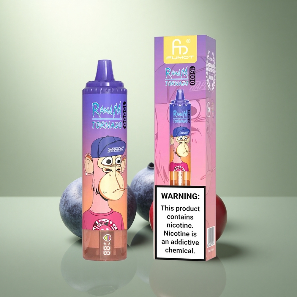 RandM Fumot Tornado 15000 Puffs Blauwe Bes Kers Veenbes 25ml Mesh LCD