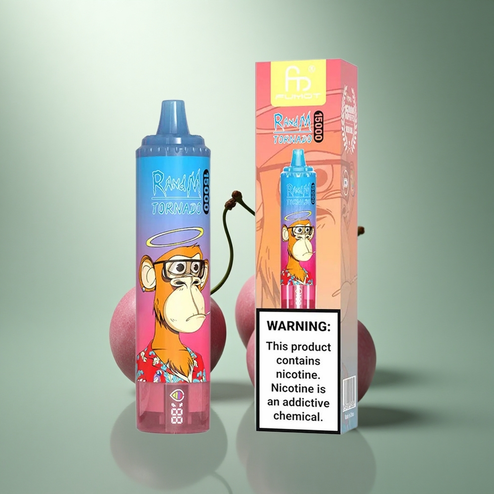 RandM Fumot Tornado 15000 Puffs Blauwe Framboos Kers met Mesh Coil en LCD-scherm