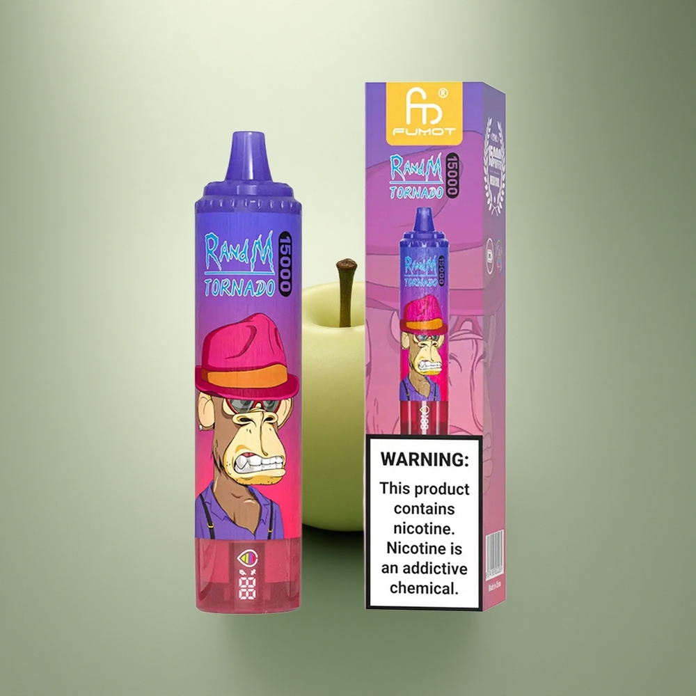 RandM Fumot Tornado 15000 Puffs Zure Appel 25ml Mesh LCD