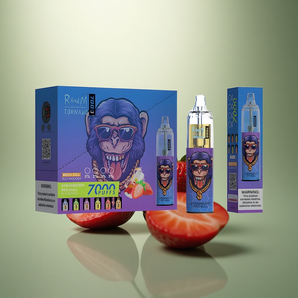 RandM Fumot Tornado 7000 Puffs Aardbei Rode Storm 7000 Mesh Type-C RGB
