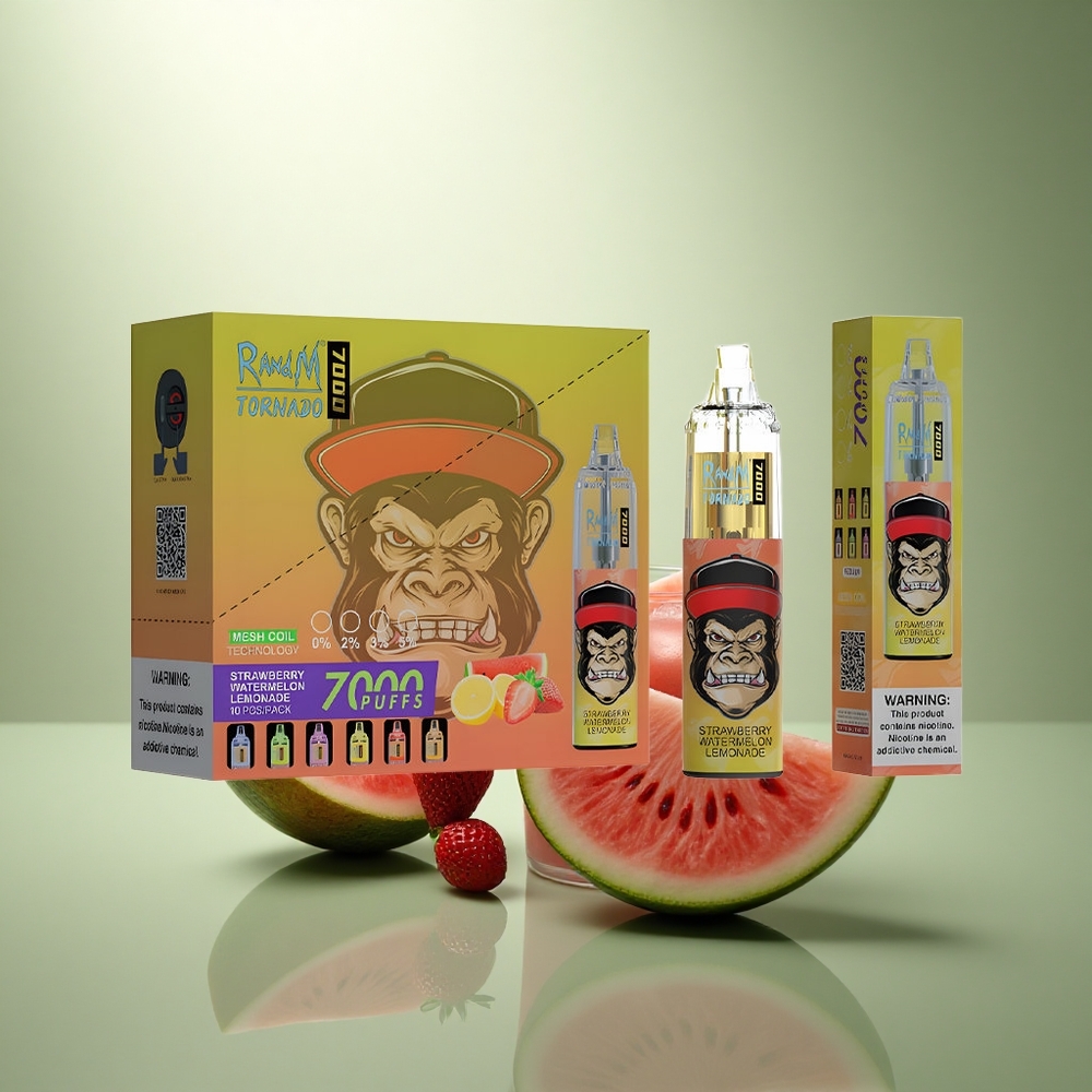 RandM Fumot Tornado 7000 Puffs Aardbeien Watermeloen Limonade met Mesh Coil en Type-C Poort