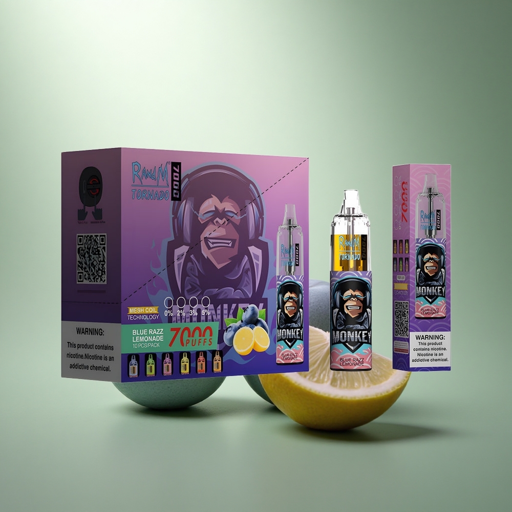 RandM Fumot Tornado 7000 Puffs Blauwe Framboos Limonade met Mesh Coil en Type-C Port