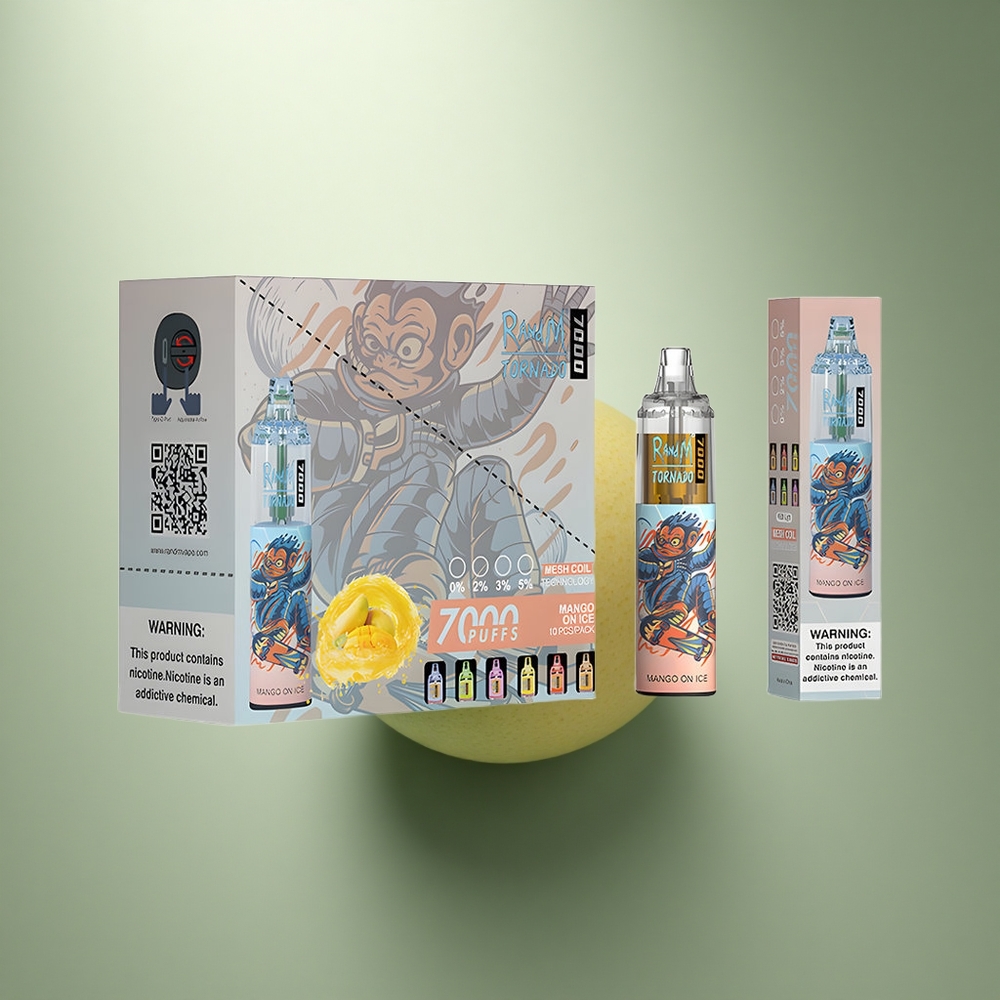 RandM Fumot Tornado 7000 Puffs Mango Op IJs met Mesh Coil en Type-C