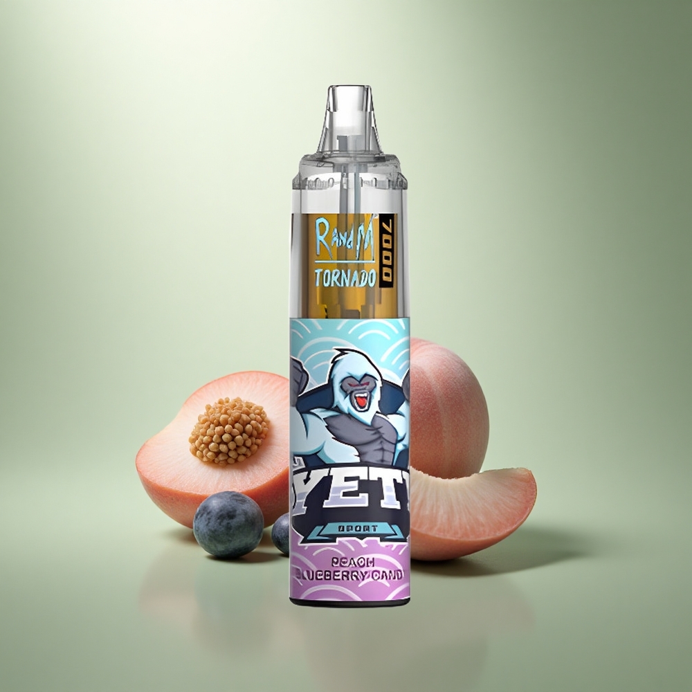 RandM Fumot Tornado 7000 Puffs Perzik Blauwe Bes Snoep met Mesh Coil en Type-C Port