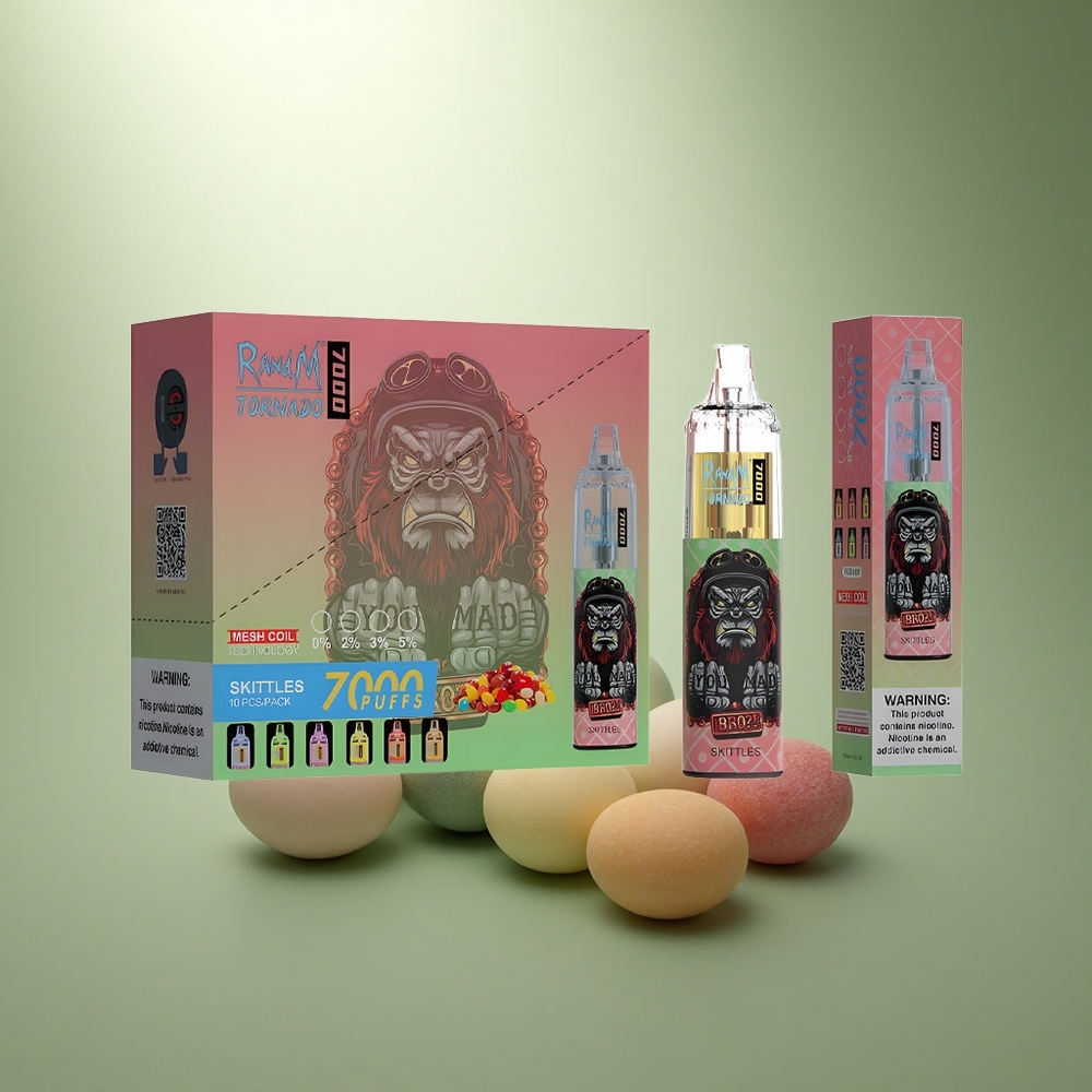 RandM Fumot Tornado 7000 Puffs Skittles Mesh Coil Type-C Licht