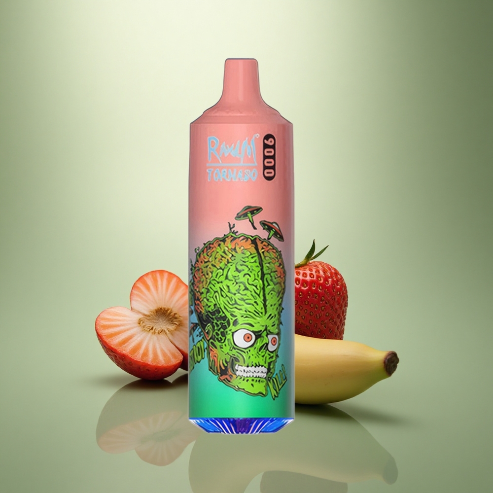 RandM Fumot Tornado 9000 Puffs Aardbei Banaan 850 mAh Mesh Coil RGB