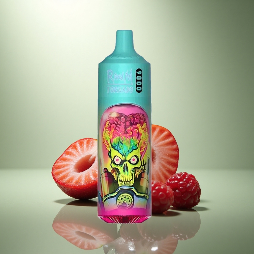 RandM Fumot Tornado 9000 Puffs Aardbei Framboos Kers IJsmix 850 mAh Mesh Coil RGB Scherm
