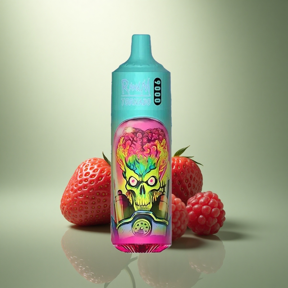 RandM Fumot Tornado 9000 Puffs Aardbei Framboos Mesh Coil RGB Display