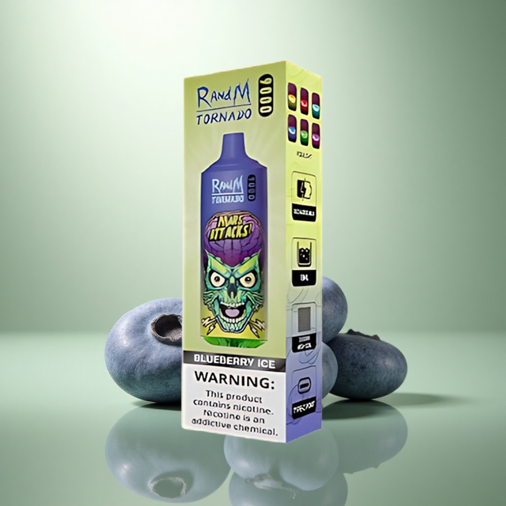 RandM Fumot Tornado 9000 Puffs Bosbes IJs met Mesh Coil en RGB Display