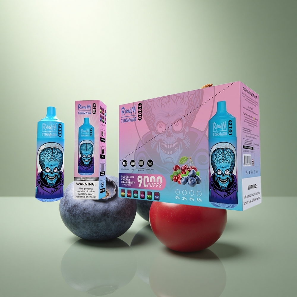 RandM Fumot Tornado 9000 Puffs Bosbes Kers Cranberry 850 mAh Mesh Coil RGB