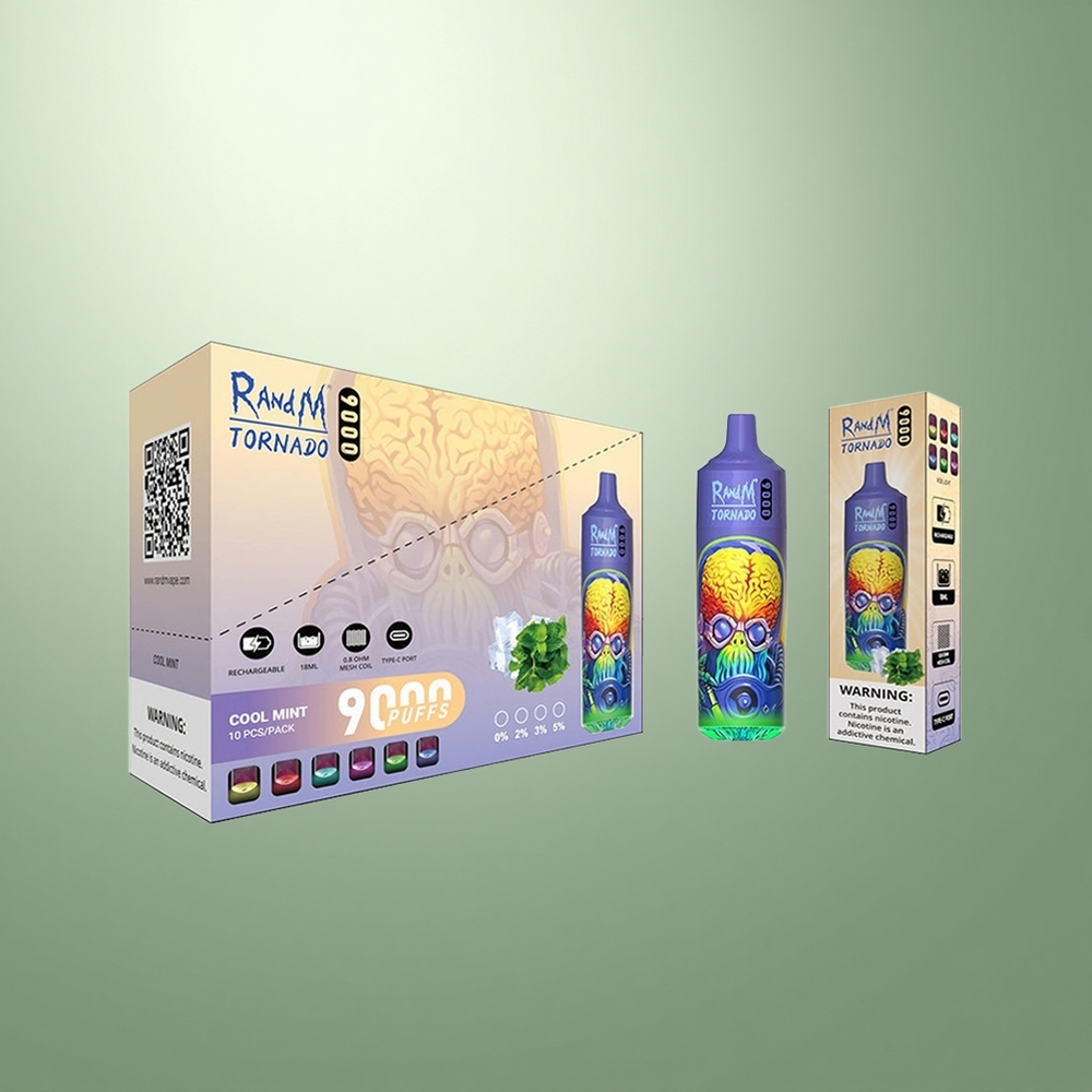 RandM Fumot Tornado 9000 Puffs Frisse Munt 9000 Puffs Mesh Coil RGB Display