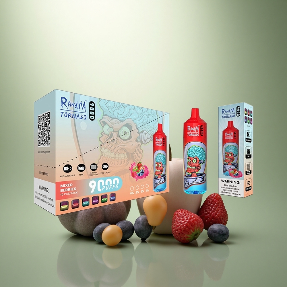 RandM Fumot Tornado 9000 Puffs Gemengde Bessen Mesh Coil RGB Display 18 mL