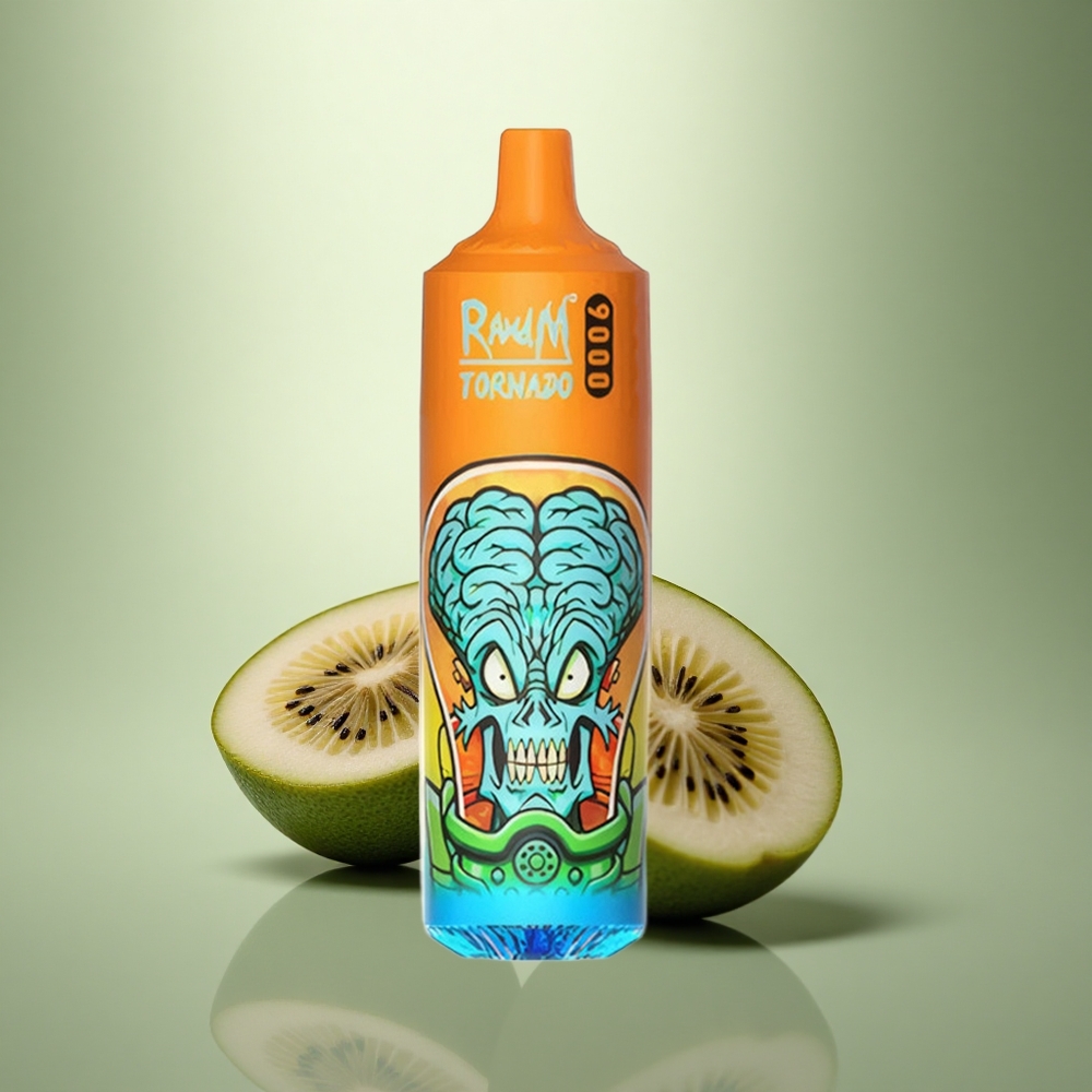RandM Fumot Tornado 9000 Puffs Kiwi Passievrucht Guave met Mesh Coil en RGB Display