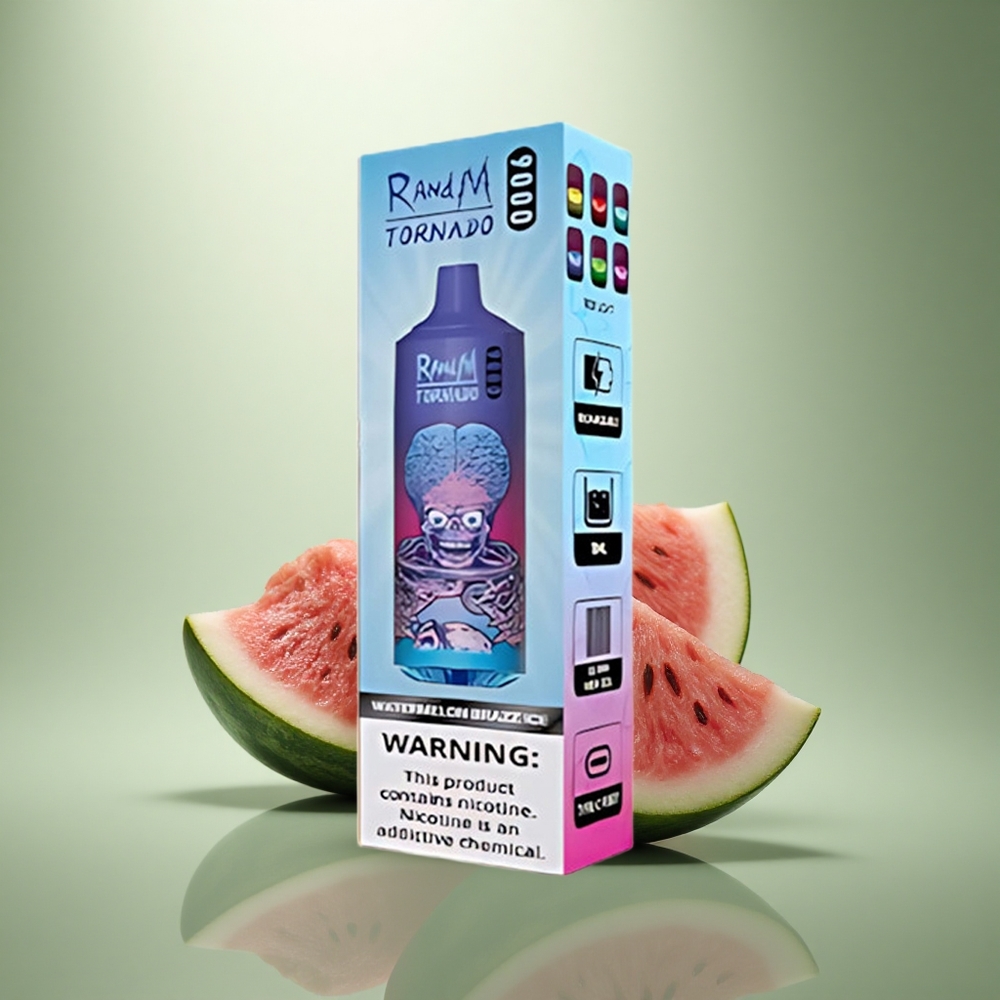 RandM Fumot Tornado 9000 Puffs Watermeloen Brazz IJs - 850 mAh Oplaadbaar - 18 mL Vloeistof - Mesh Coil