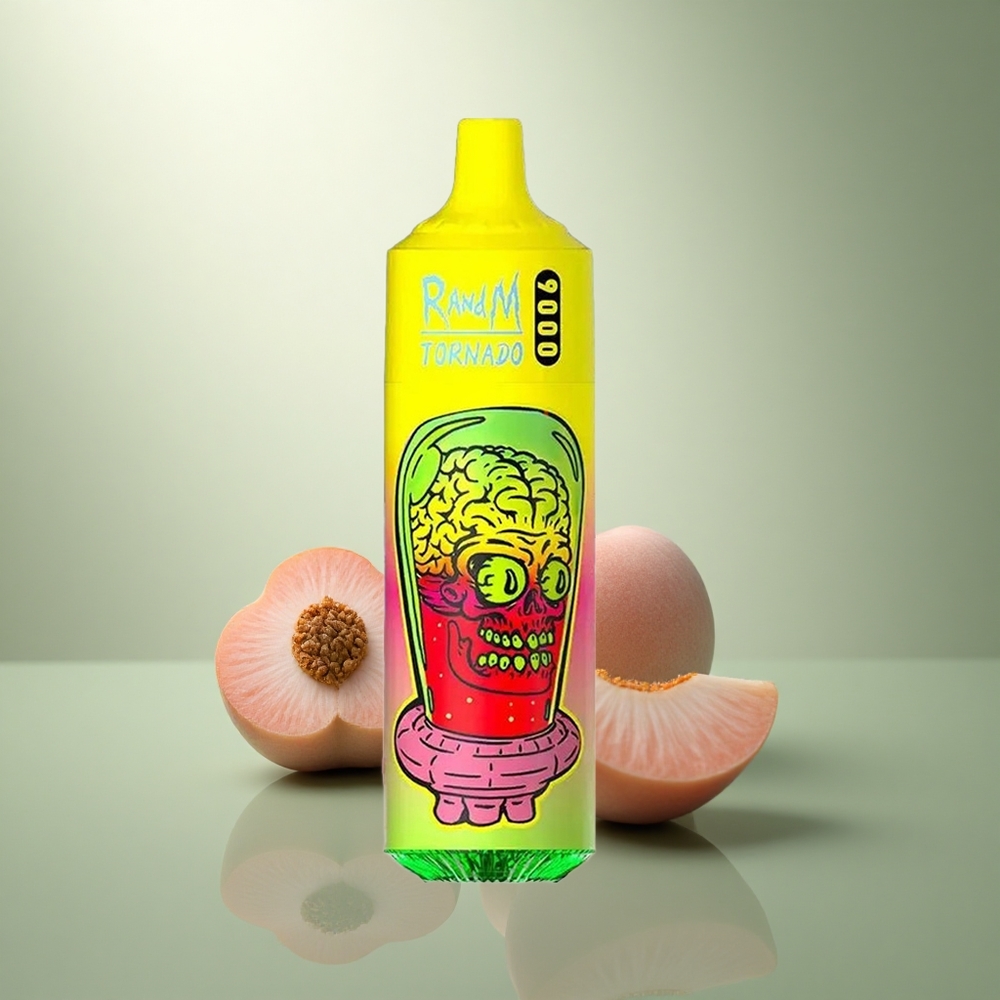 RandM Fumot Tornado 9000 Puffs Zomerse Perzik IJs met Mesh Coil en 18 mL Vloeistof